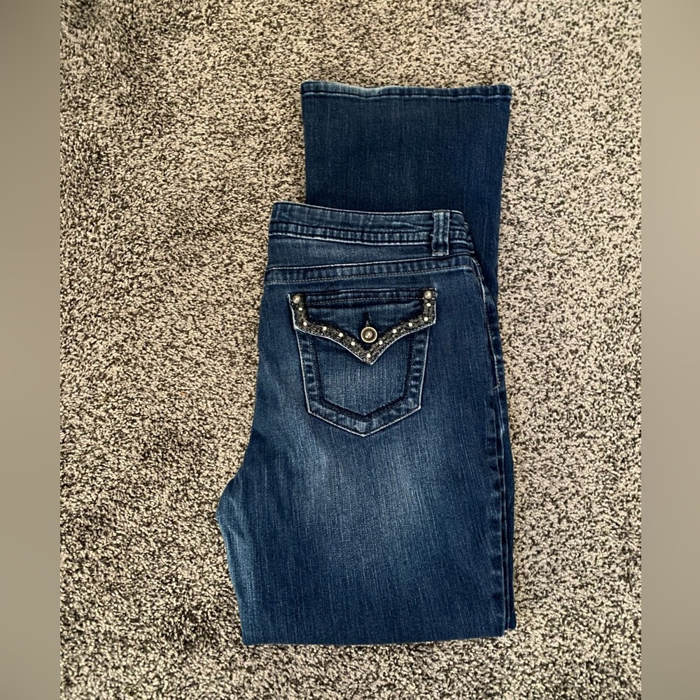Apt 9 Jeans 12 Stretch Blue Denim Bling Pockets Curvy Boot Cut Bootcut
